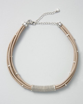 Silvertone Leather Collar Necklace click to view larger image.