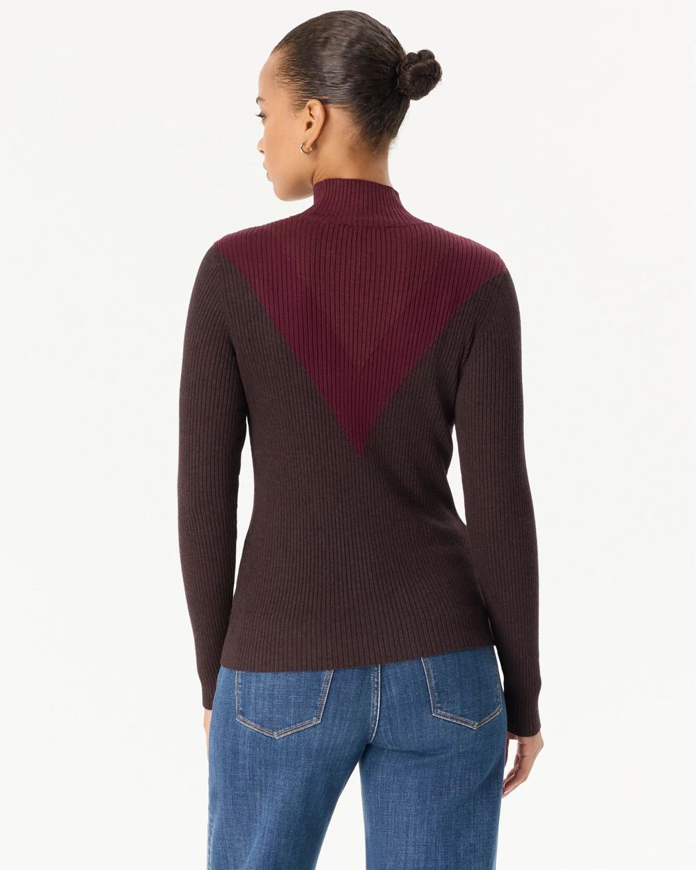 Colorblock Ribbed Mock Neck Sweater click to view larger image.
