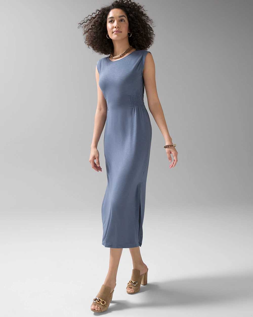 Sleeveless Smocked Slub Maxi Dress