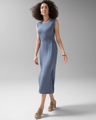 Sleeveless Smocked Slub Maxi Dress