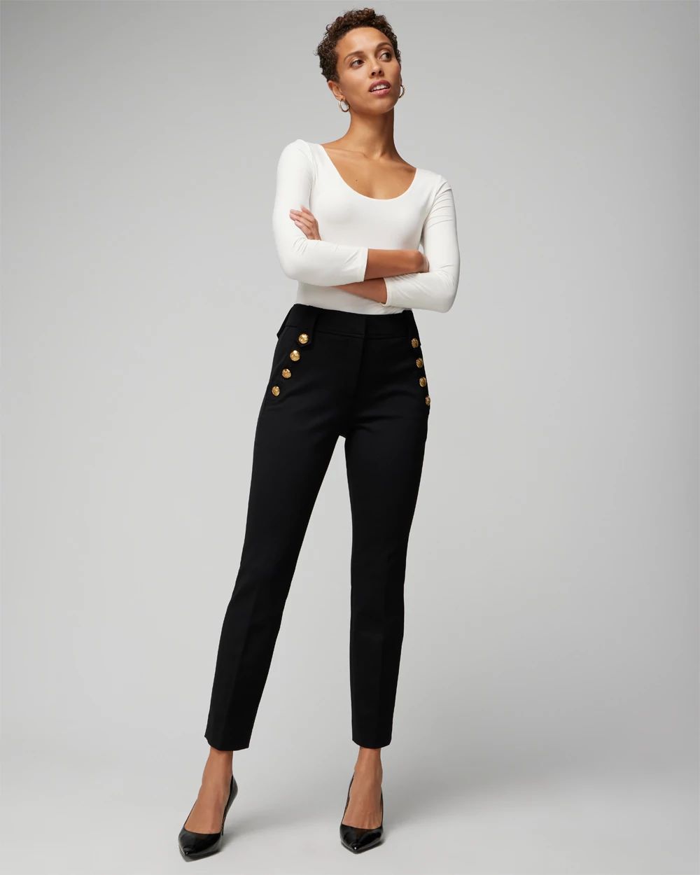Petite WHBM® Jolie Button Straight Lux Stretch Pant