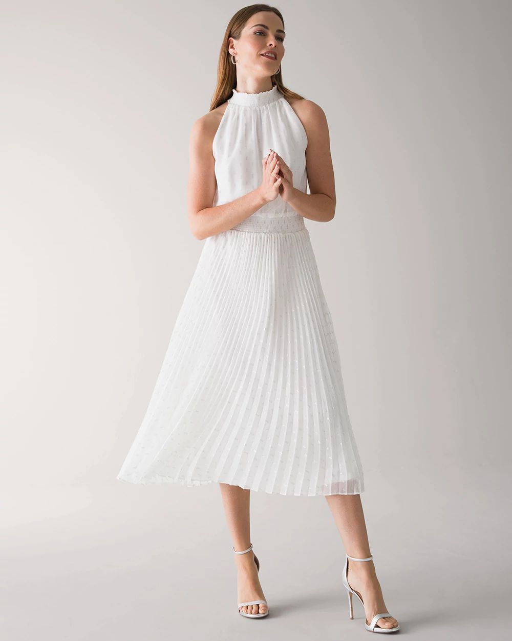 Pleated Halter Midi Dress