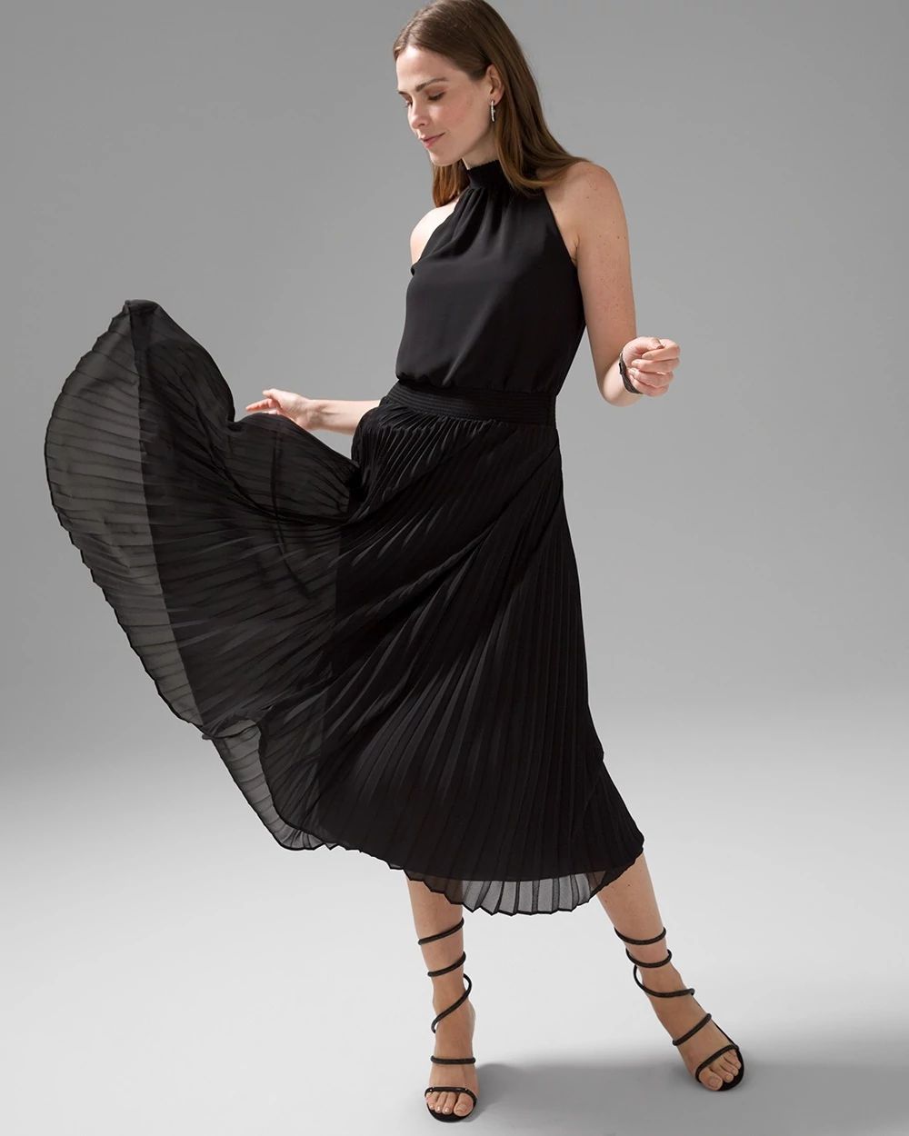 Georgette pleated halter dress deals