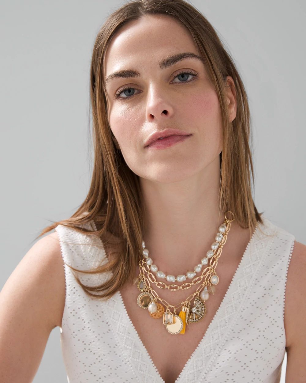Goldtone & Pearl Statement Necklace