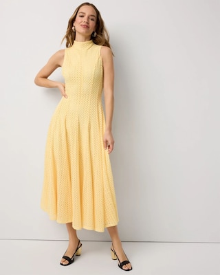 Mock Neck Knit Lace Midi Dress