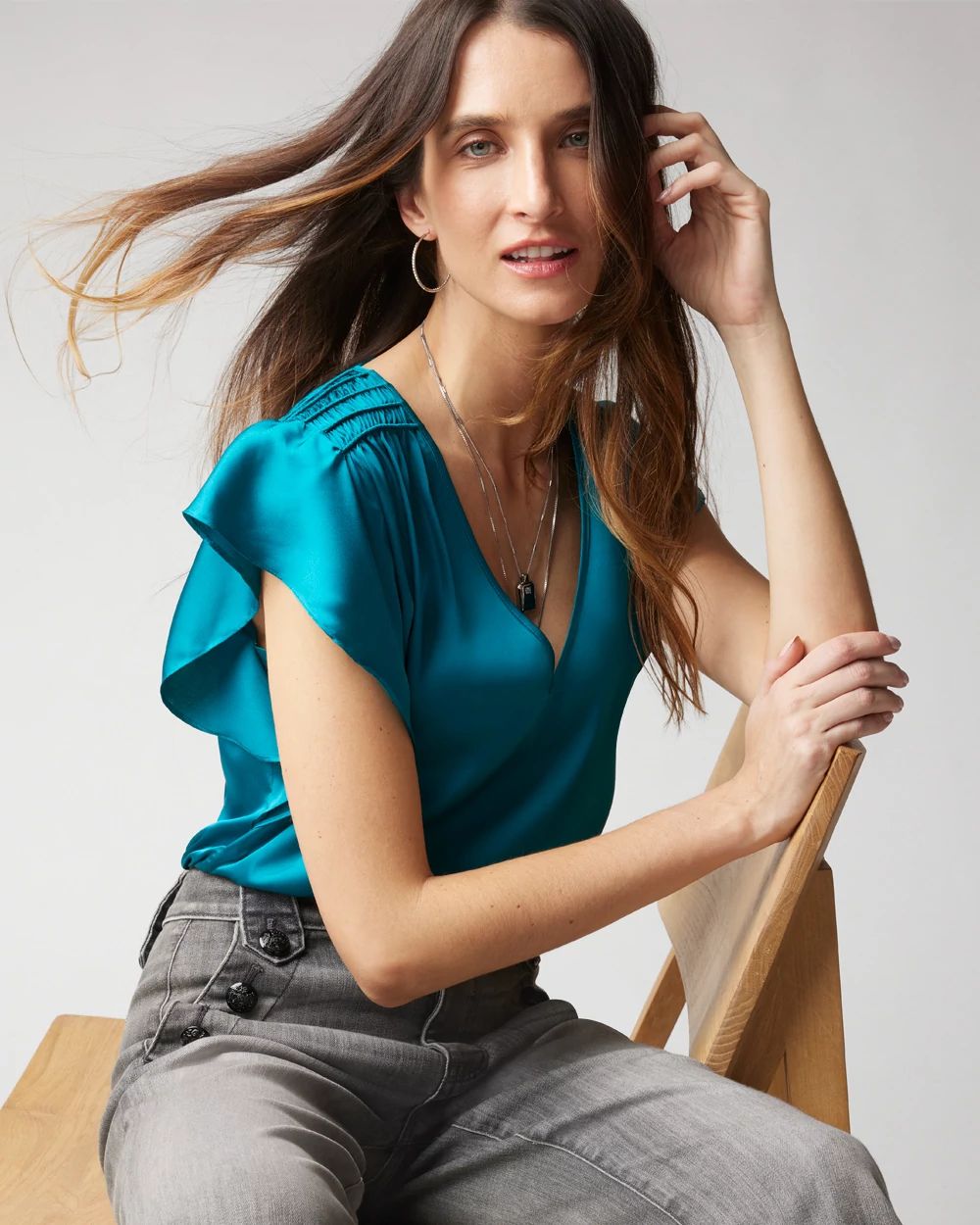 Flutter-Sleeve V-Neck Top