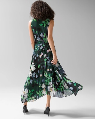 Sleeveless Smocked V-neck Pleated Midi Dress