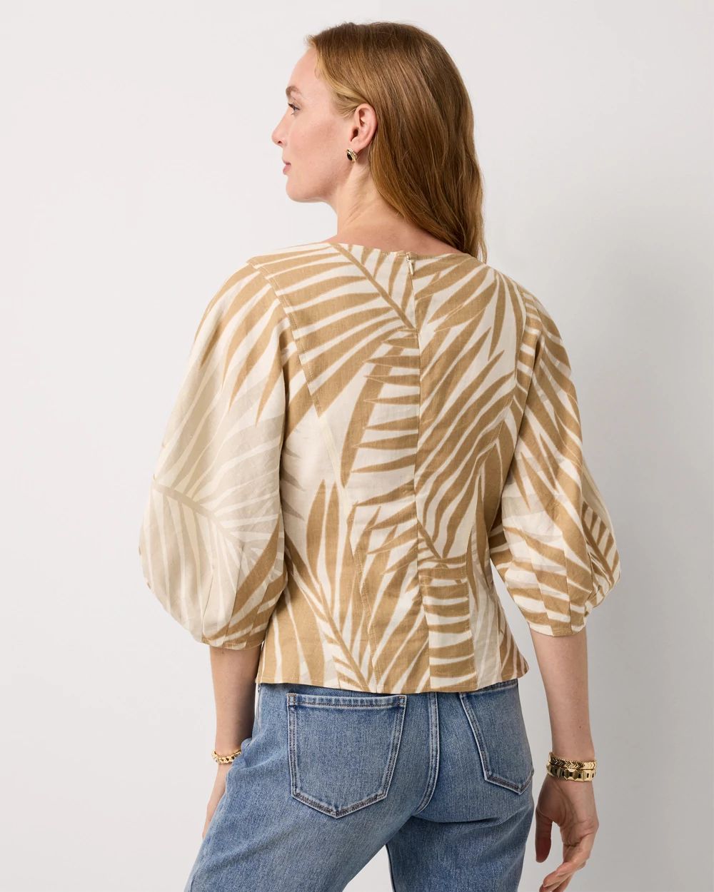 Linen-Blend V-neck Blouse