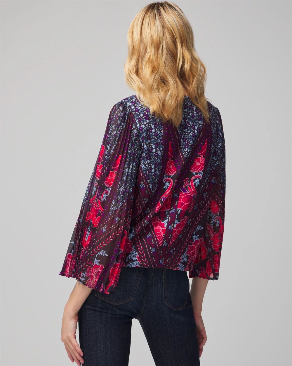 Long-Sleeve Mixed-Print Blouse