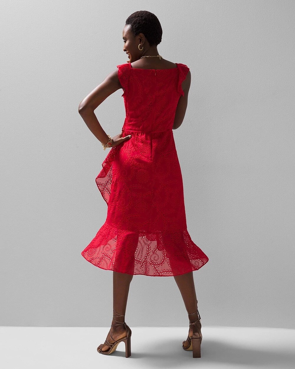 Eyelet Ruffle Wrap Dress