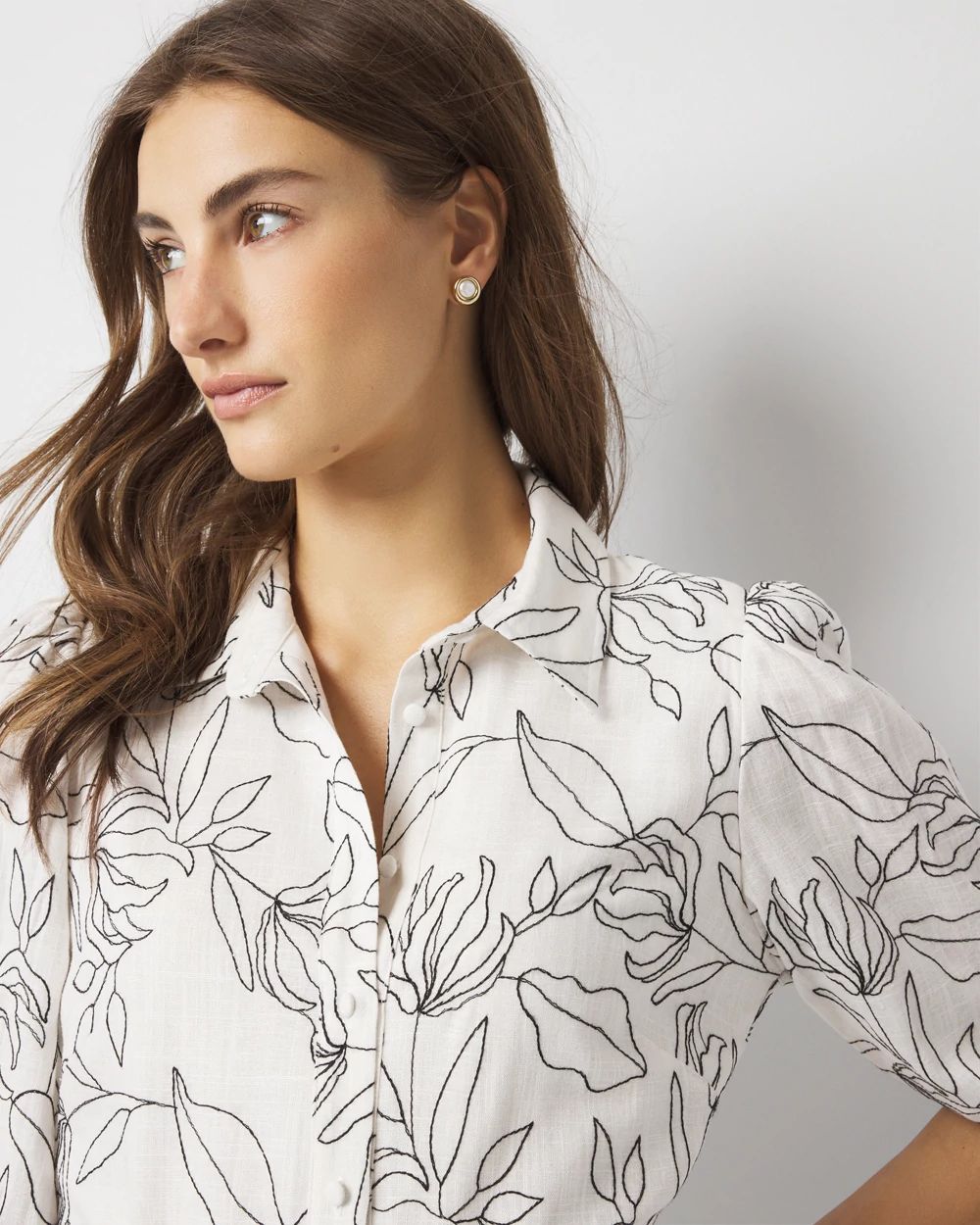 Petite Embroidered Shirt Dress
