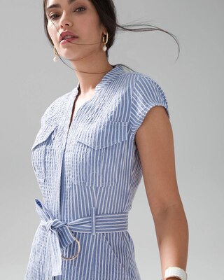Seersucker Utility Midi Dress
