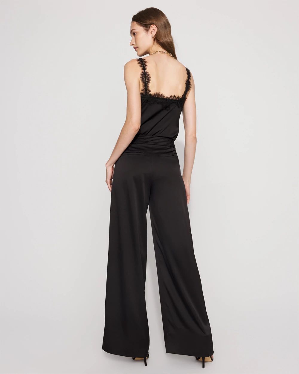 Pleated Ultra-Wide Leg Satin Pant