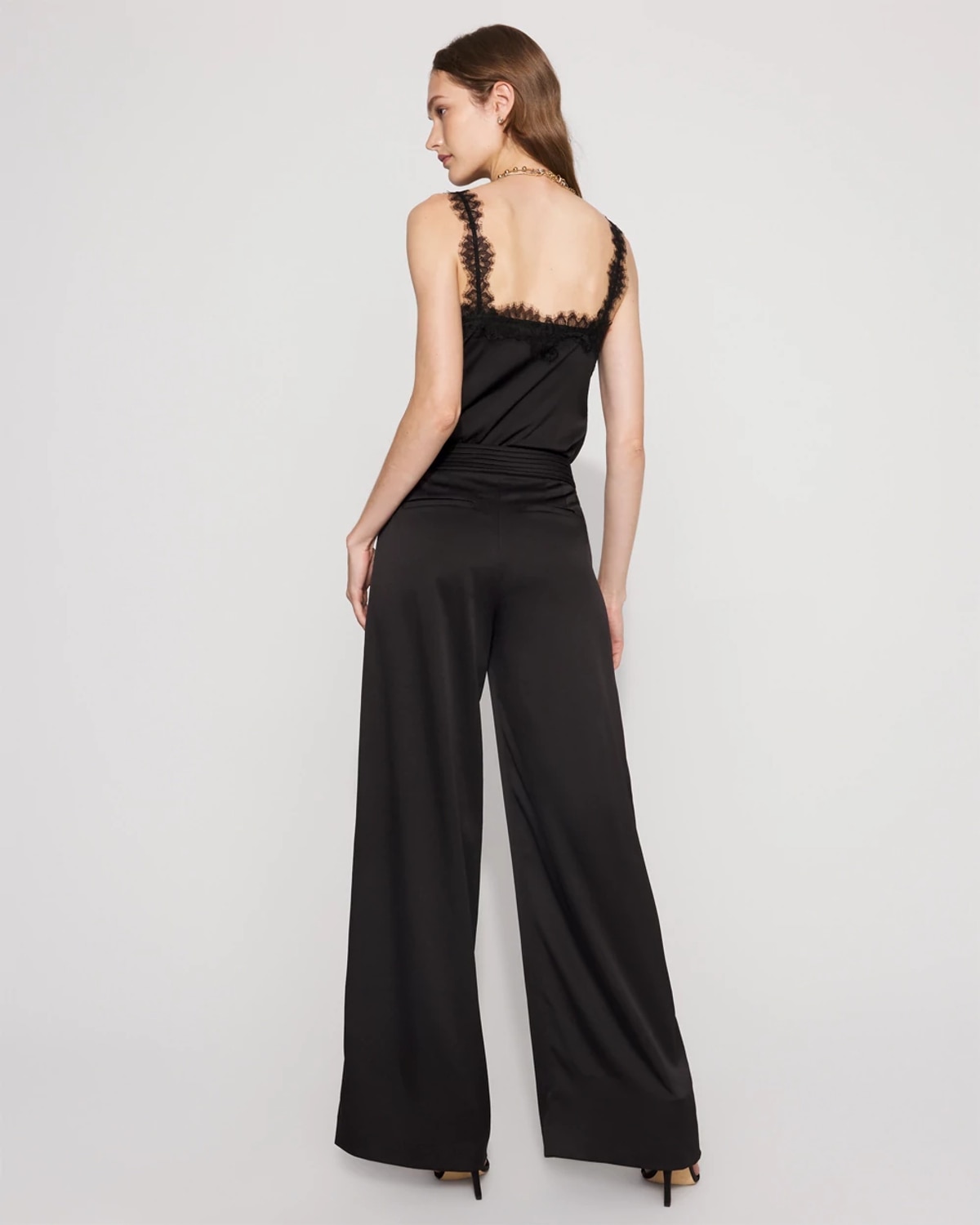 White House Black Market Pleated Ultra-wide Leg Satin Pants In Black