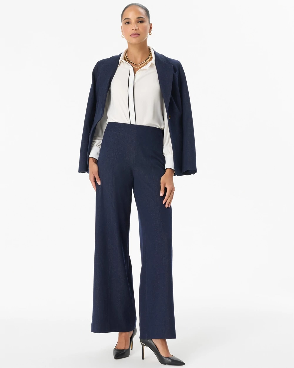 Denim-Look High Rise Wide Leg Pant