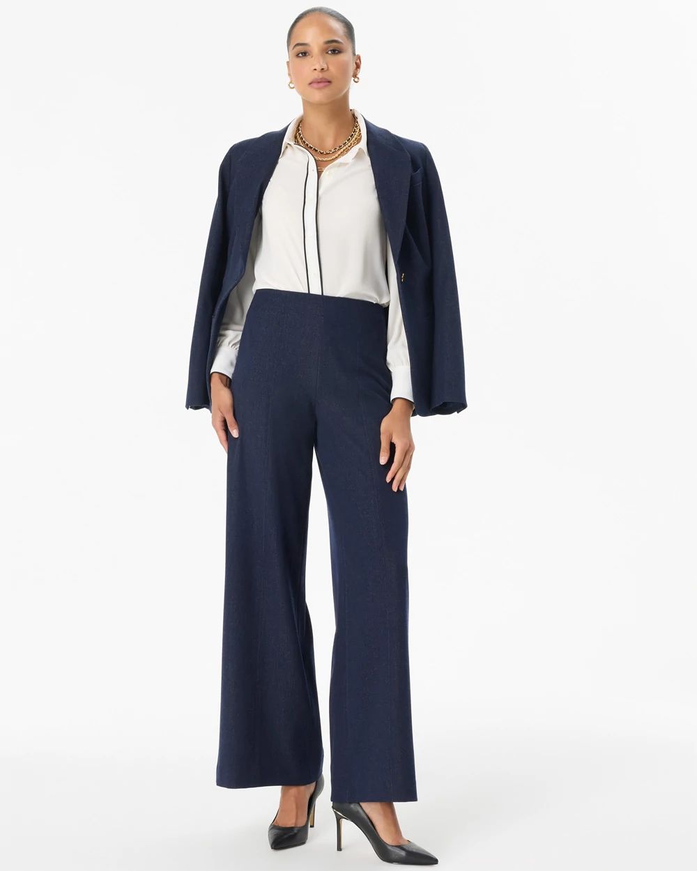 Denim-Look High Rise Wide Leg Pant click to view larger image.