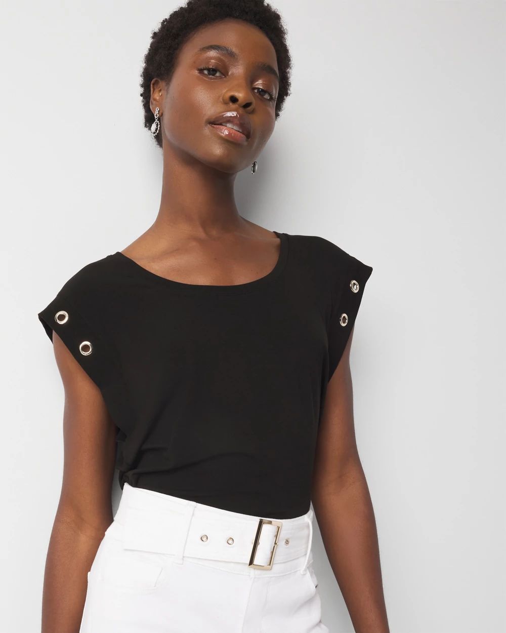 Grommet Cuff Scoop Neck Tee
