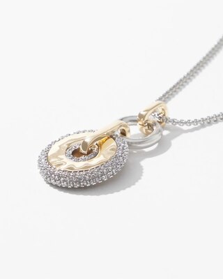 Mixed Metal Pave Coin Pendant Necklace