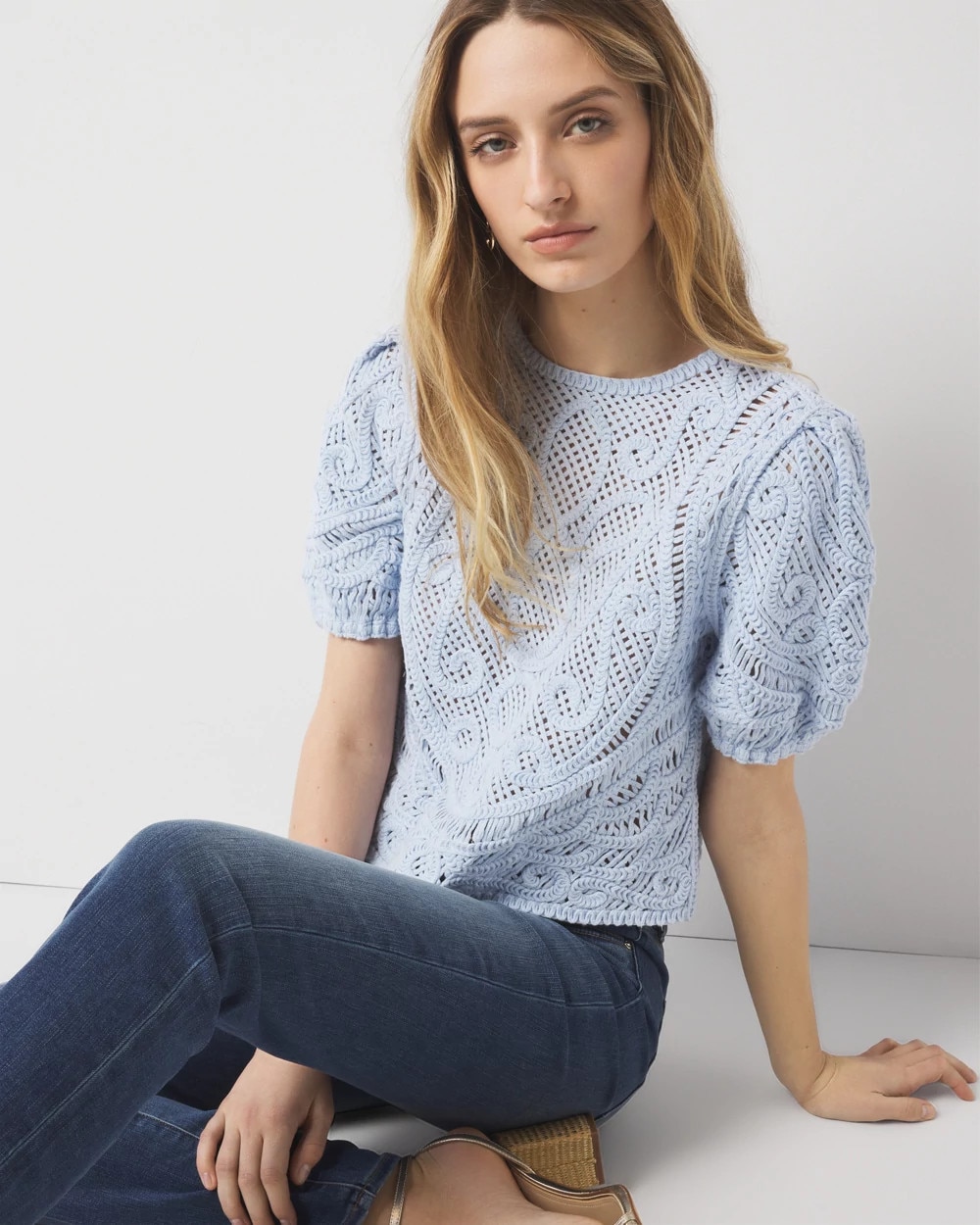 Puff Sleeve Crochet Sweater