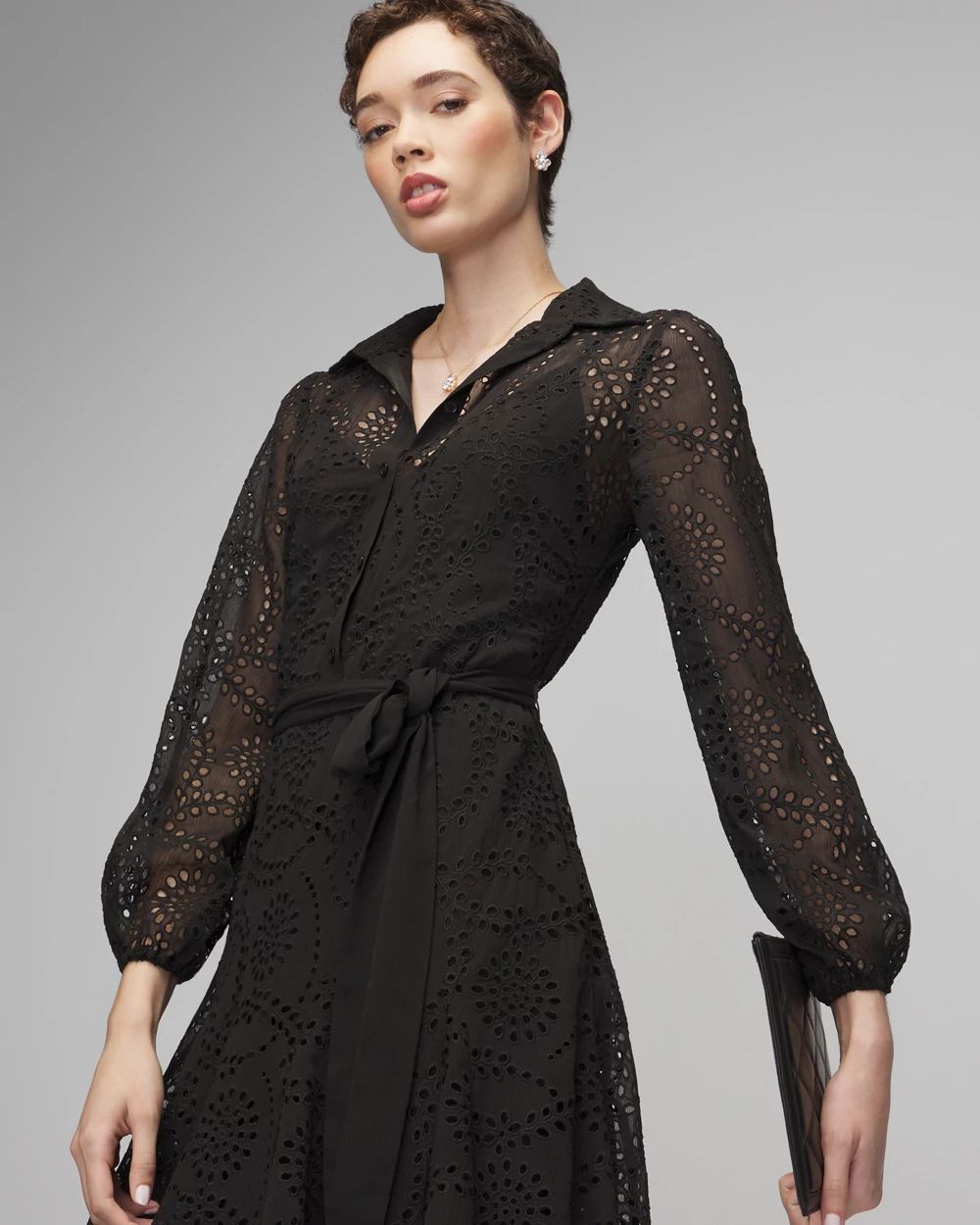 Long Sleeve Eyelet Shirt Dress