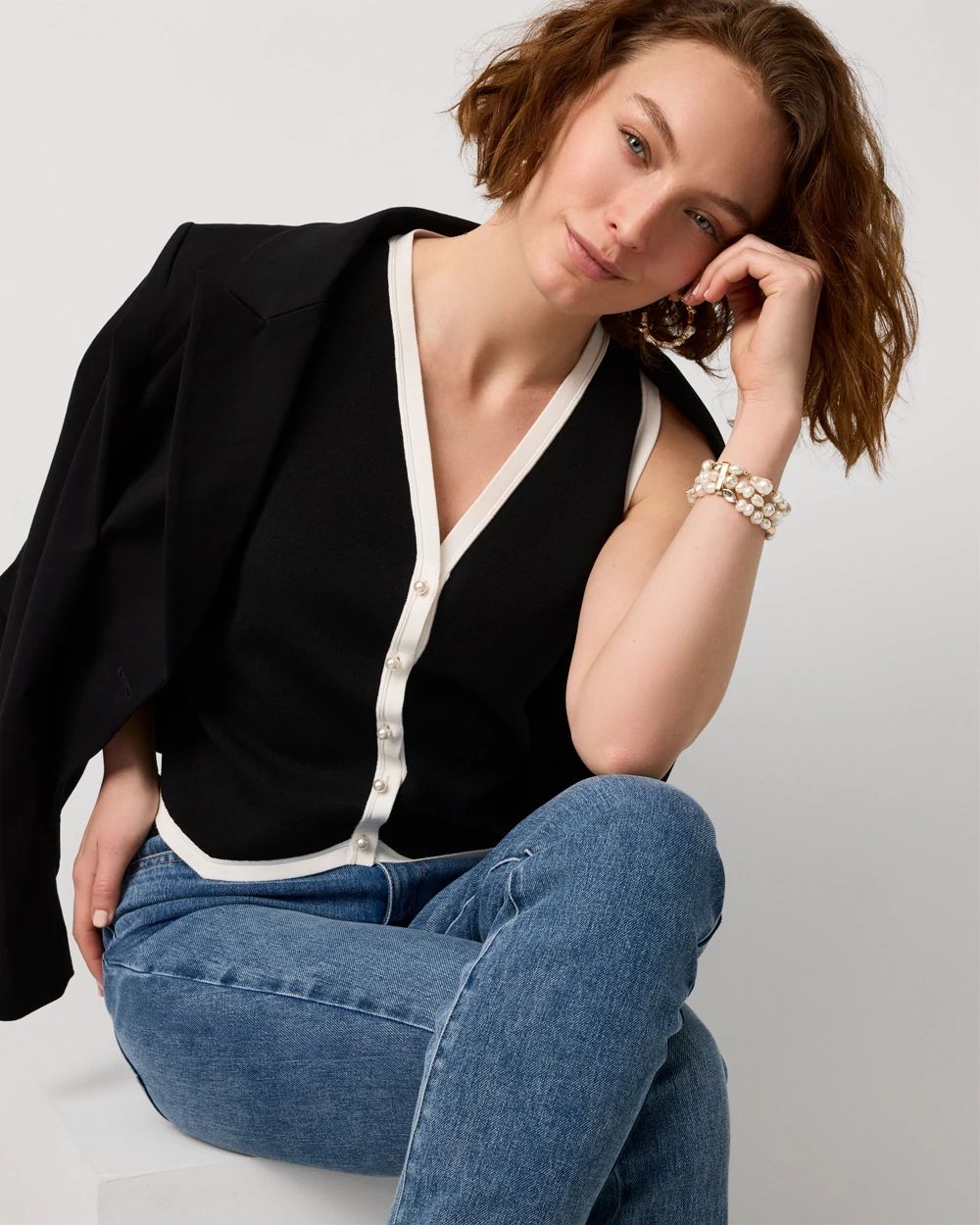 Petite Long Sleeve Soft Shirt with Piping click to view larger image.