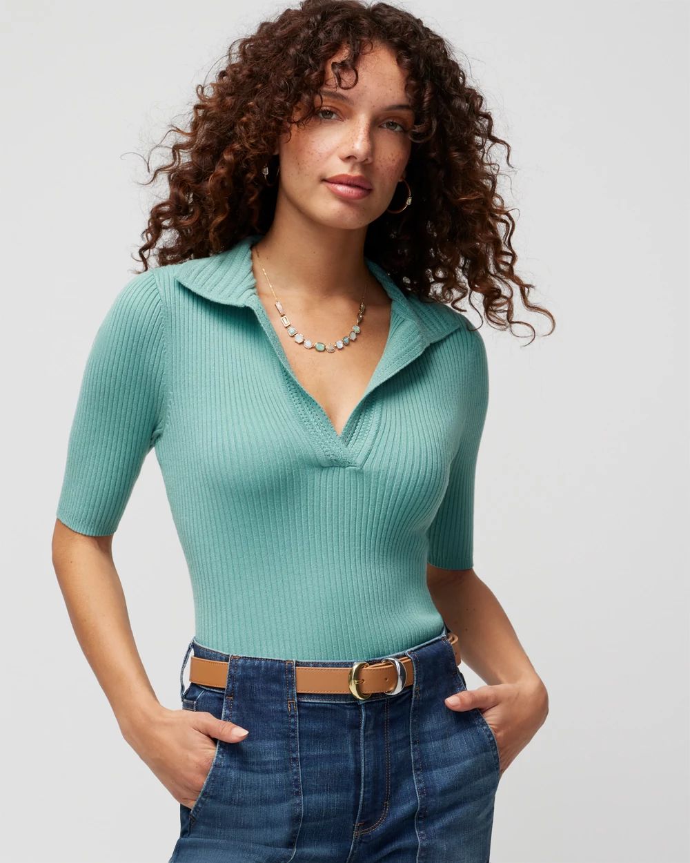 Elbow Sleeve Crochet Collar Pullover Sweater