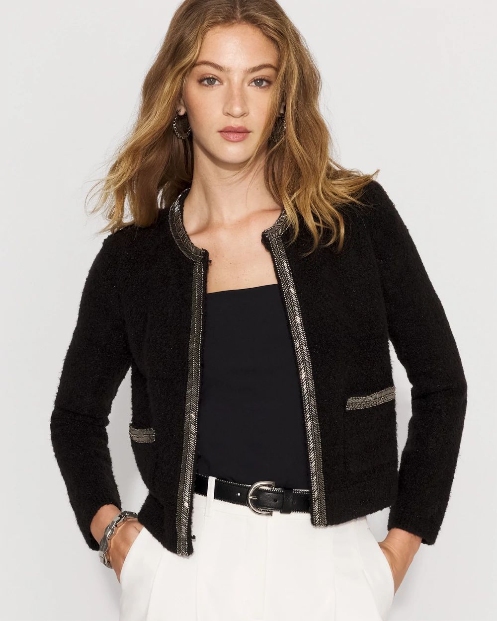Embellished Tweed Sweater Jacket