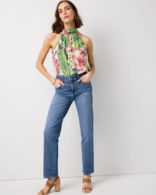 Chiffon Tie-Neck Keyhole Halter Top click to view larger image.