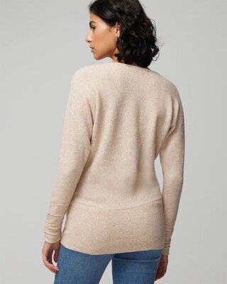 V-Neck Shirred Sleeve Tunic Pullover Sweater