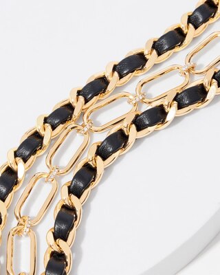 Gold Black Leather Chain Magnetic Bracelet