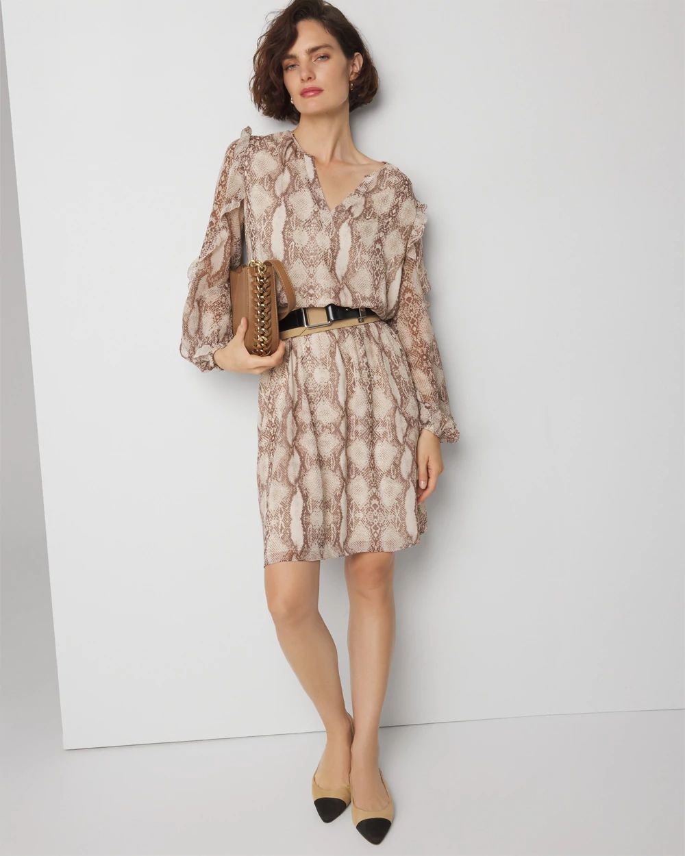 Petite Long Sleeve Ruffle Dress