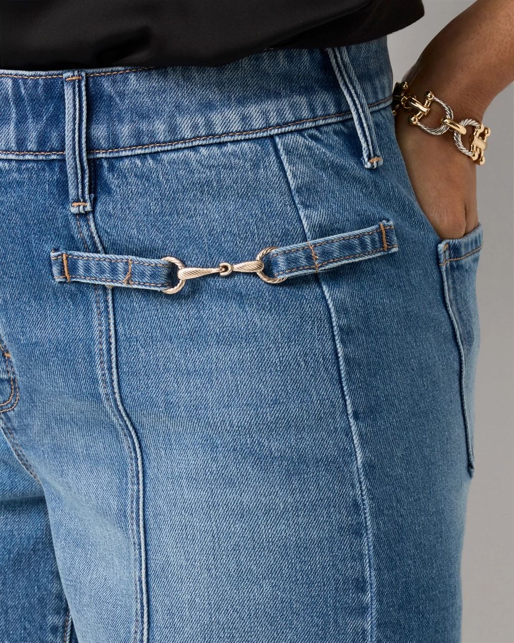 Horsebit Detail High Rise Denim Short