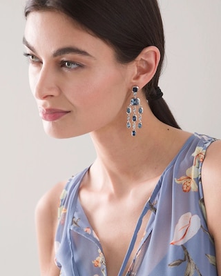 Silvertone & Blue Chandelier Earrings