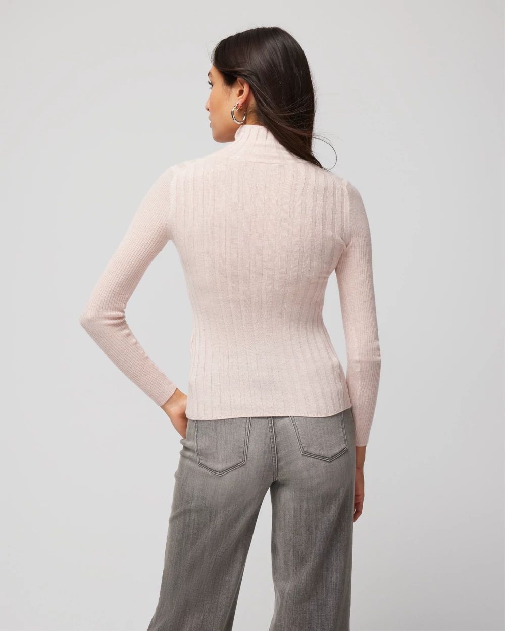 Petite Long-Sleeve Cashmere Blend Mockneck Sweater click to view larger image.