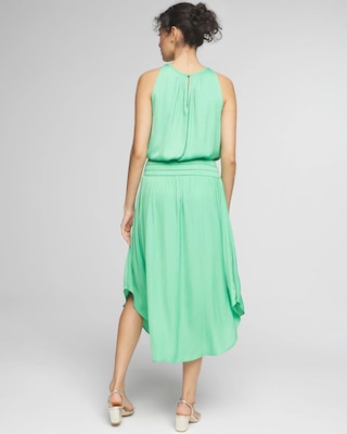 High-Neck Smocked Midi Dress
