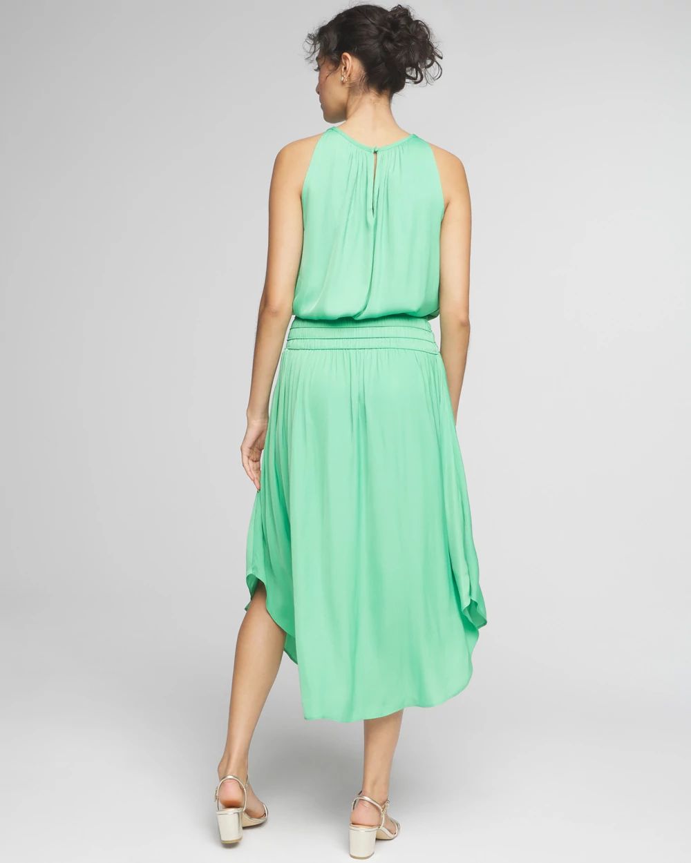High-Neck Smocked Midi Dress