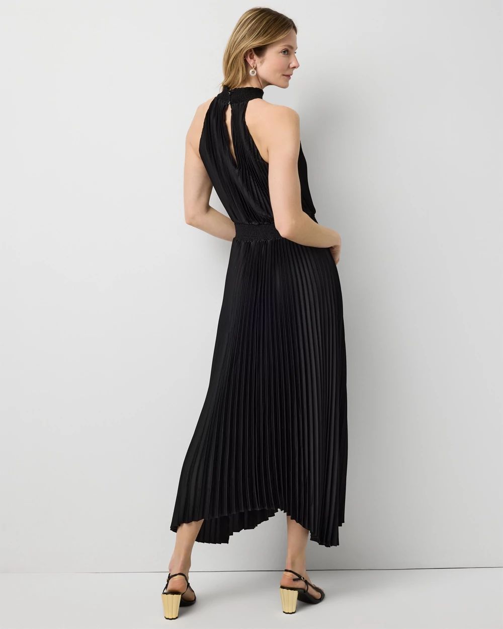 Petite Pleated Midi Halter Dress