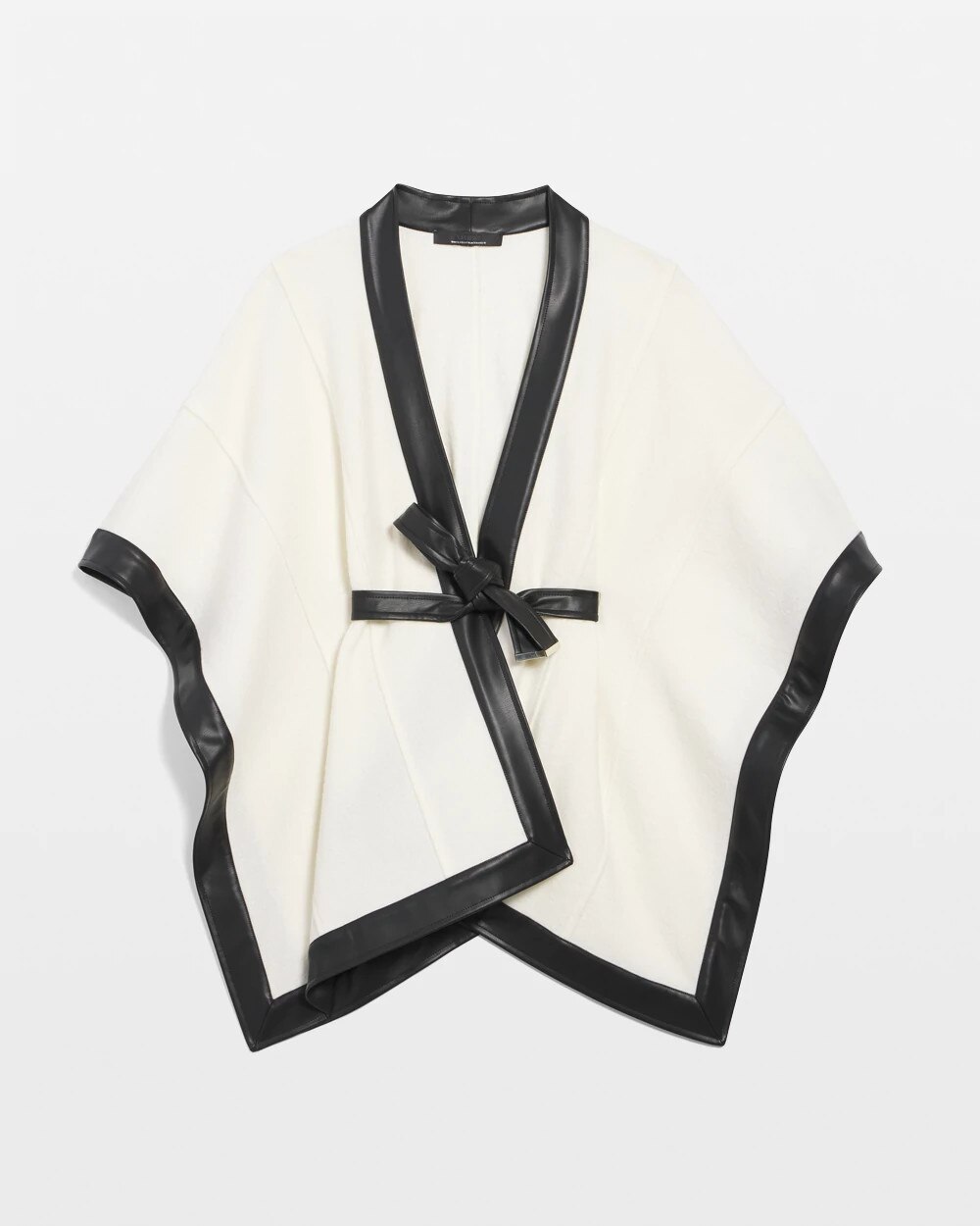 Wool Blend Ruana with Faux Leather Trim