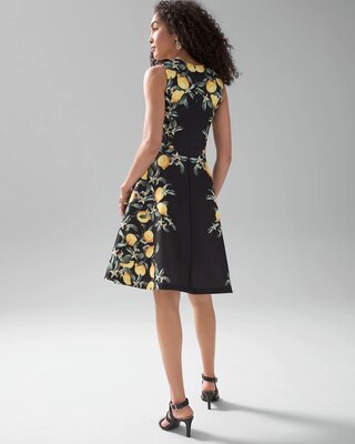 Lemon + Black Scuba Knit Fit & Flare Dress
