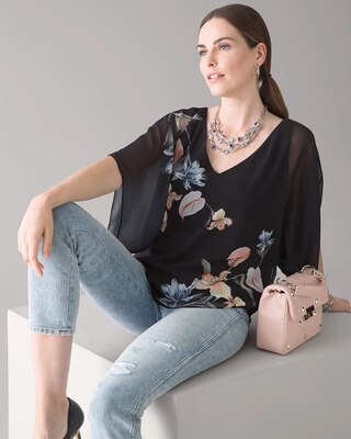 Black Floral Kimono Top