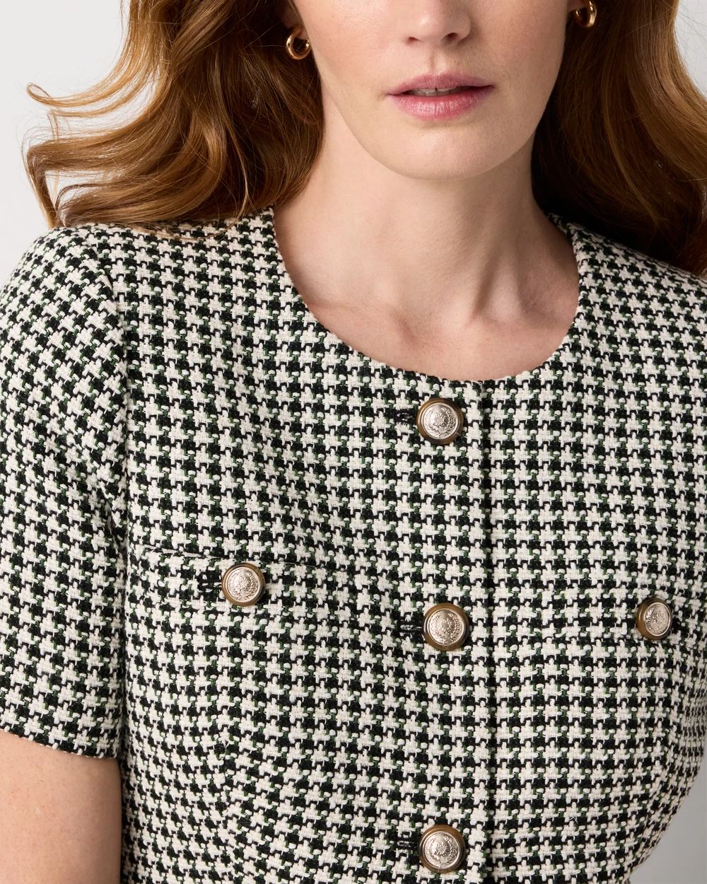 Petite Houndstooth Tweed Jacket