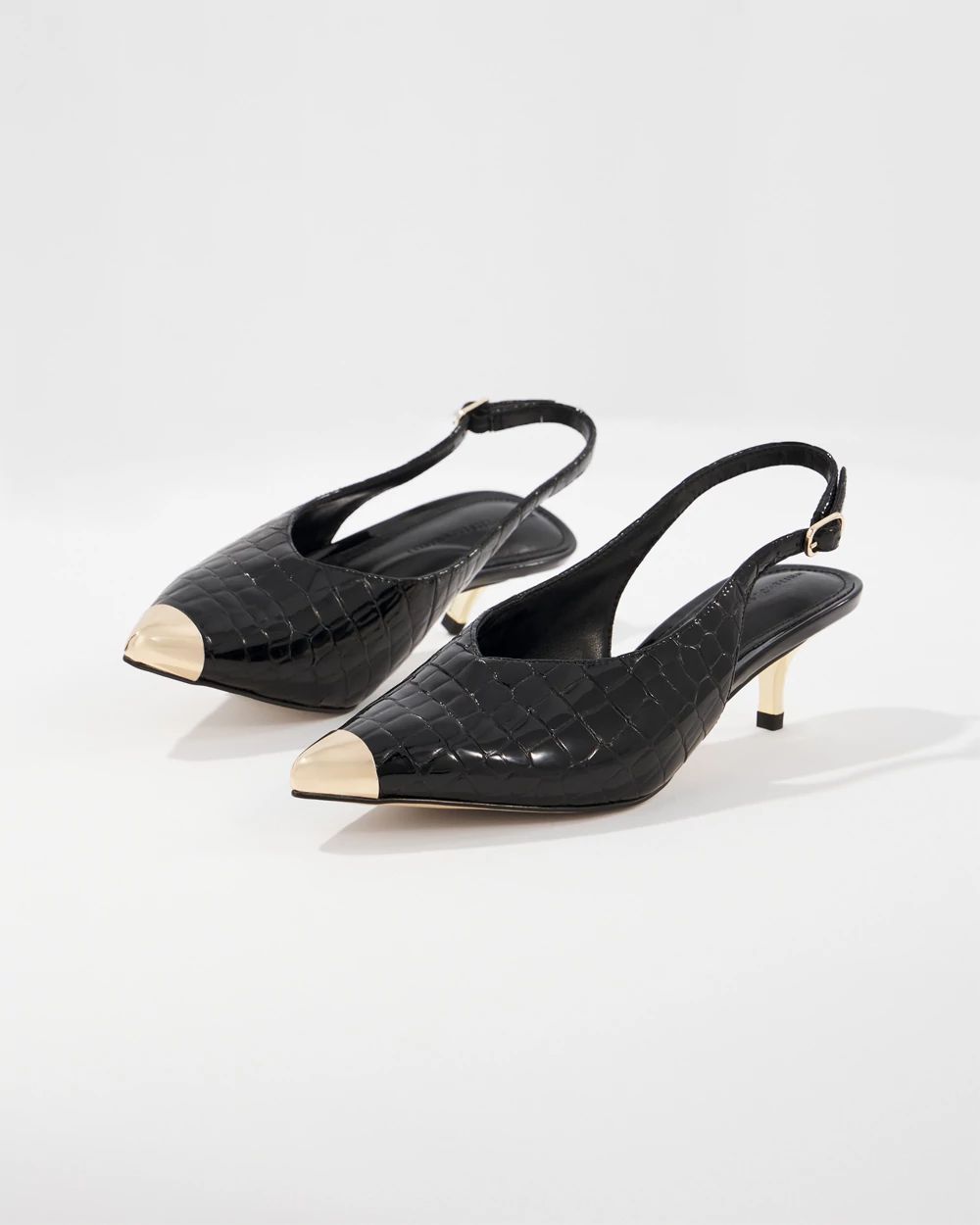 Capped Toe Faux Croc Slingback