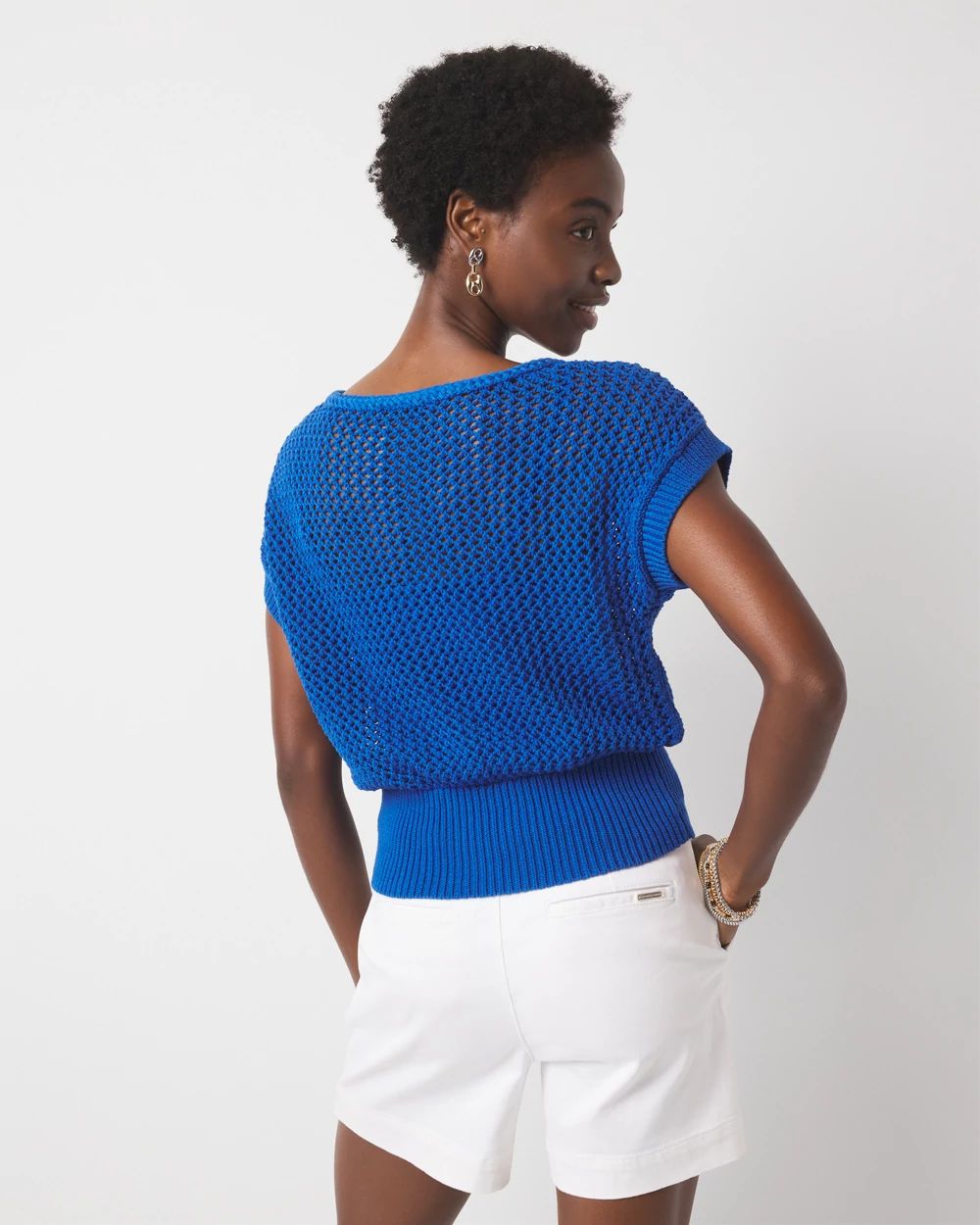 Open Stitch Banded Bottom Sweater