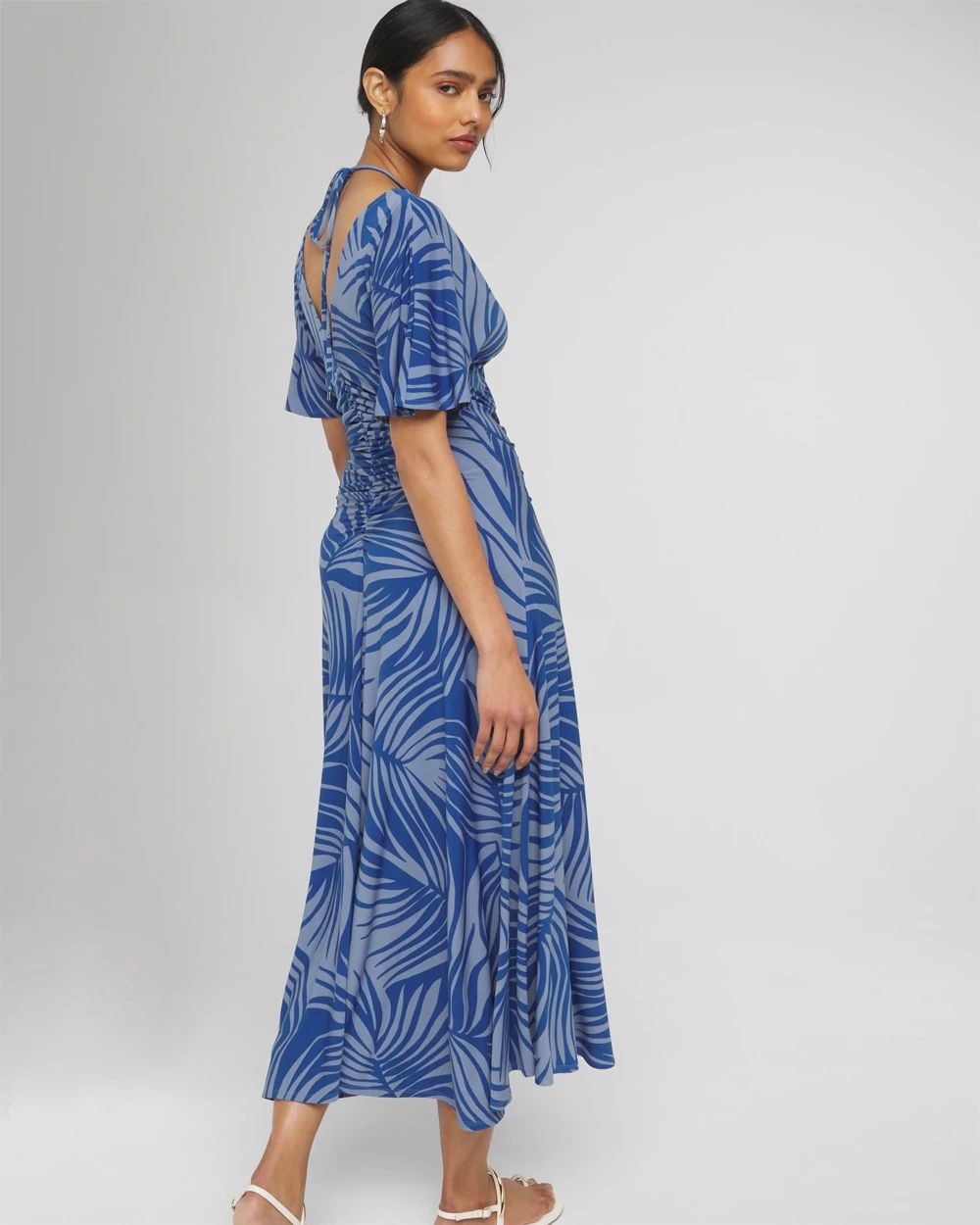 Short-Sleeve Ruched Front Midi Dress