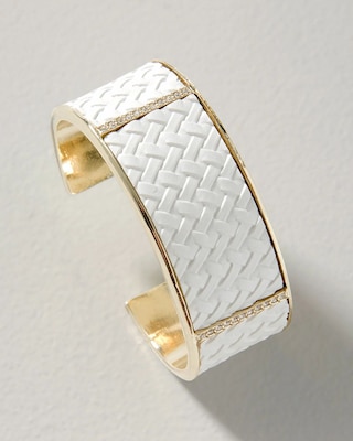 White & Goldtone Leather Cuff click to view larger image.