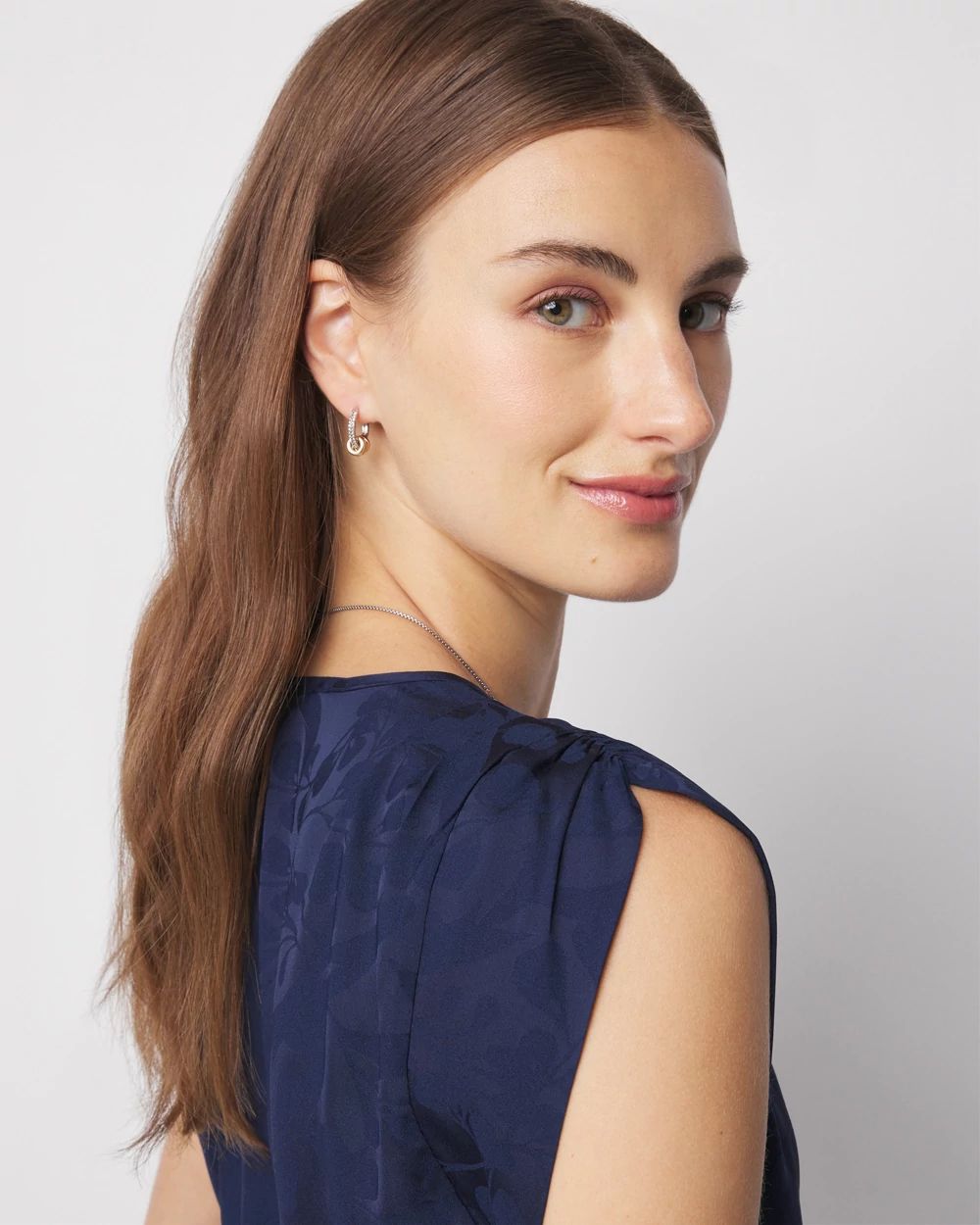 Sleeveless Ruched Shoulder Shell Top click to view larger image.