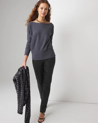 Off-The-Shoulder Ribbed Knit Pullover click to view larger image.