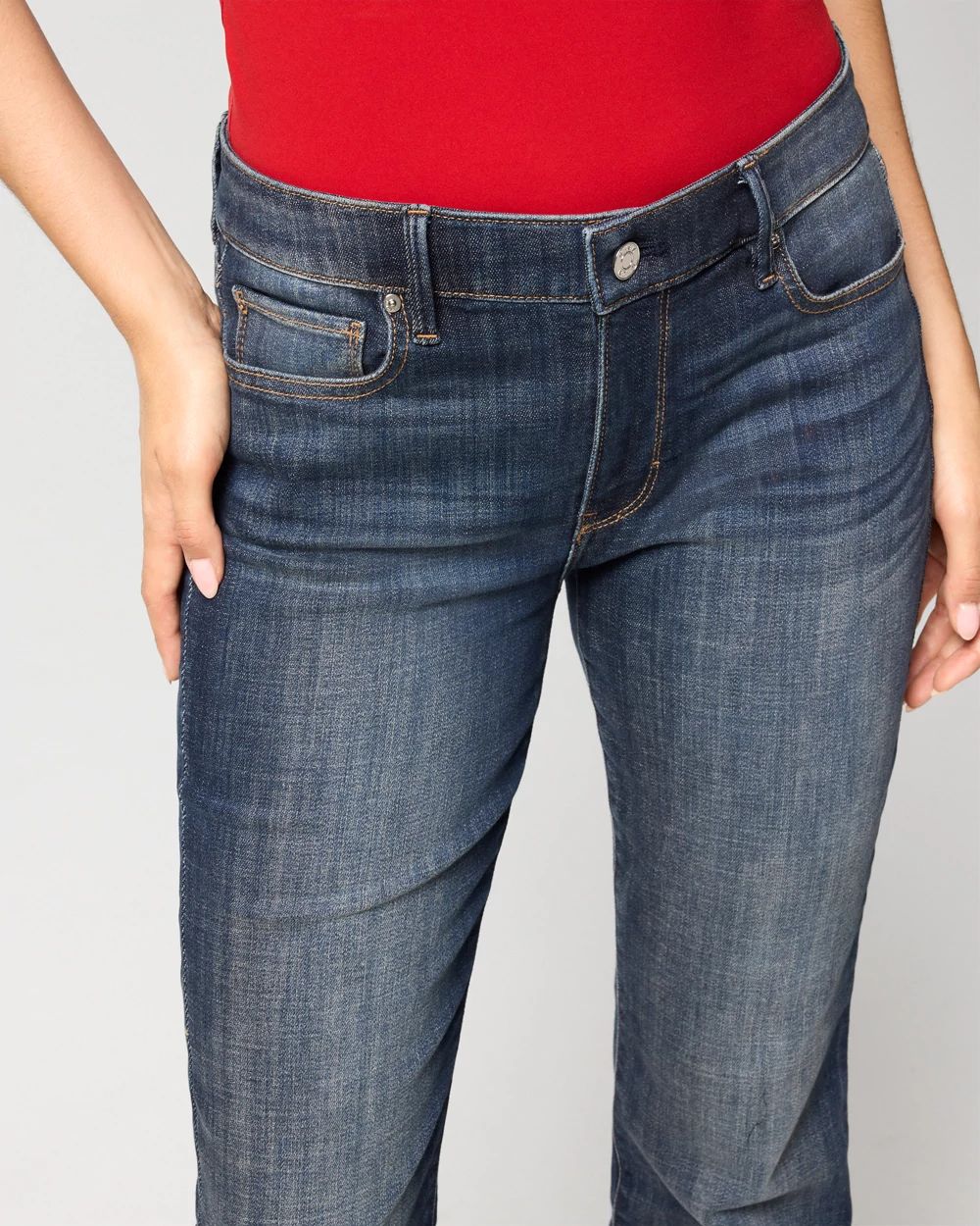 Petite Mid-Rise Bootcut Jeans click to view larger image.
