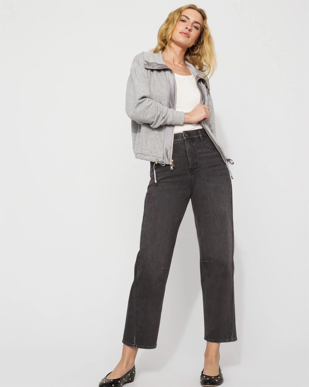 Satin-Trim Knit Jacket click to view larger image.