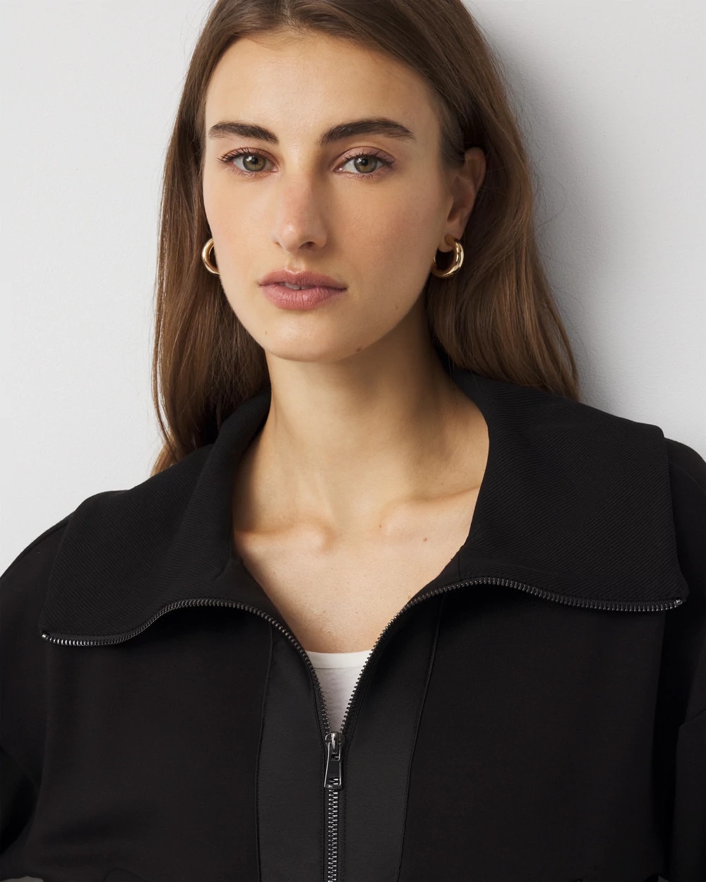 Rib Trim Zip-Up Jacket